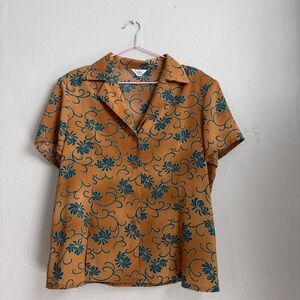 Floral Button Down Shirt - Mustard and Teal